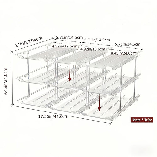 3-Tier Can Organizer Rack for Pantry Fridge 36-Capacity Stackable Rolling Soda Can Storage, Clear Plastic, Space-Saving Automatic Rolling Canned Food Organizer (3 Sets)