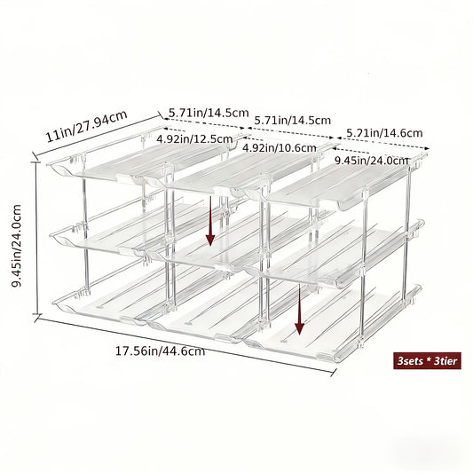 Can Organizer Rack for Pantry Fridge 3-Tier Stackable Rolling 36 Capacity Clear Plastic Automatic Rolling Canned Food Storage Space Saving Kitchen Organizer 3 Sets