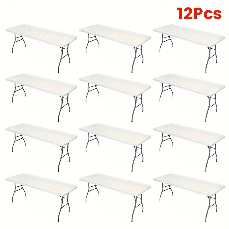 3/6/9/12pcs Stretchable Table Covers 6Ft Washable Elastic Polyester Rectangle Tablecloth Protector For Camping Indoor & Outdoor Parties Picnics Weddings Graduations Valentine'S Day Spandex Blend Easy To Clean