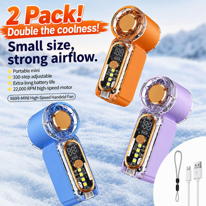 2 Pack Mini Handheld Fan, Compression Small Wind Cannon with SOS Mode, Lightweight Design, 22000 Rpm High speed Wind, 100 Gear Stepless Adjustment, Long Battery Life, Low Noise Pocket Fan, a Variety of Color Schemes Optional, Essential for Outdoor Camping