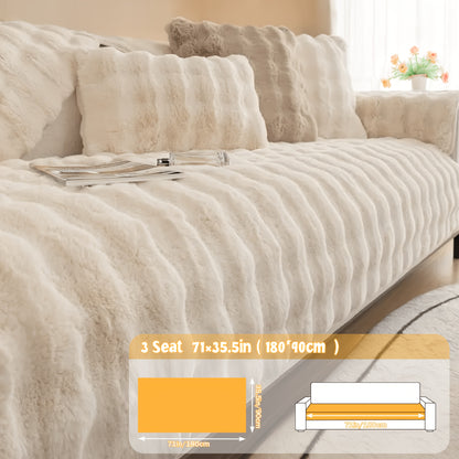 Bubble Soft Faux Rabbit Sofa Cover - Non-Slip 3/4 Seat Stretchable Slipcover Durable Furniture Protector Breathable Sofa Cover for Living Room, Bed, Dorm (Beige/Dark Grey/Khaki, 35.5X71/83Inch) - Comfortable Home Decoration, Warm And Easy to Clean