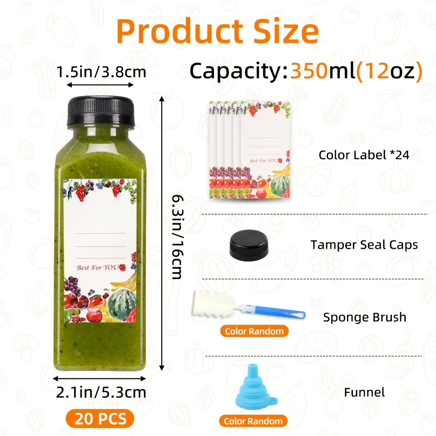 20pcs/36pcs/56pcs/100pcs Juice Bottles, 12/16oz Plastic Bottles With Lids, Reusable Clear Containers For Juice, Smoothies, Cola, Water And Other Beverages, Summer. Funnel & Brush (Color Random).