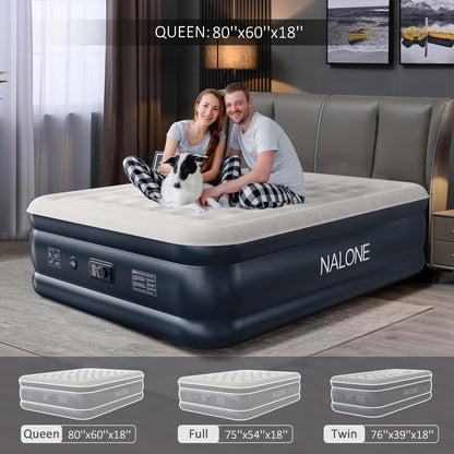 2025 Upgraded Fast Blow Up Air Mattress with Built in Pump | 18'' Self Inflatable Portable Air Bed for Home, Travel & Camping | Includes Carry Bag