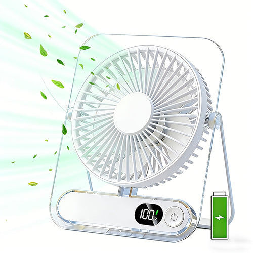 Portable USB Desktop Fan With 3000 MAh Battery - Ultra-quiet, 5 Speeds, 180° Adjustable And Foldable Design, Digital Power Display, Suitable For Home, Office And Travel Use, Comparable To Air Conditioning
