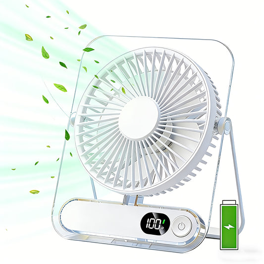 Portable USB Desktop Fan 3000mAh Battery, Ultra-Quiet 5-Speed Foldable Fan with 180° Adjustable Tilt and Digital Power Display, Small Personal Cooling Fan for Home, Office and Travel