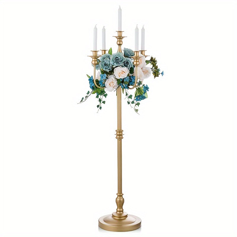 48.7 Inch Floor Candle Holder Centerpiece, Cone-Shaped Candle And Floral Centerpiece, High Candle Holder Bracket, Wedding Party Event Decoration, Home Living Room Decoration, Golden Halloween Christmas Decoration