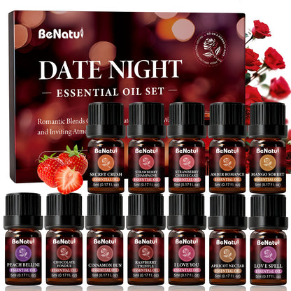 12/18/24pcs Essential Oil Set: Woody, Date Night, Coffee, Garden Fragrance Oil | Sandalwood, Cedarwood, Leather, Peppermint, Lavender, Coffee, Chocolate, Baking, Romantic Date | for Candles, Humidifier, Diffusers, Christmas/ Valentine's Day Gifts