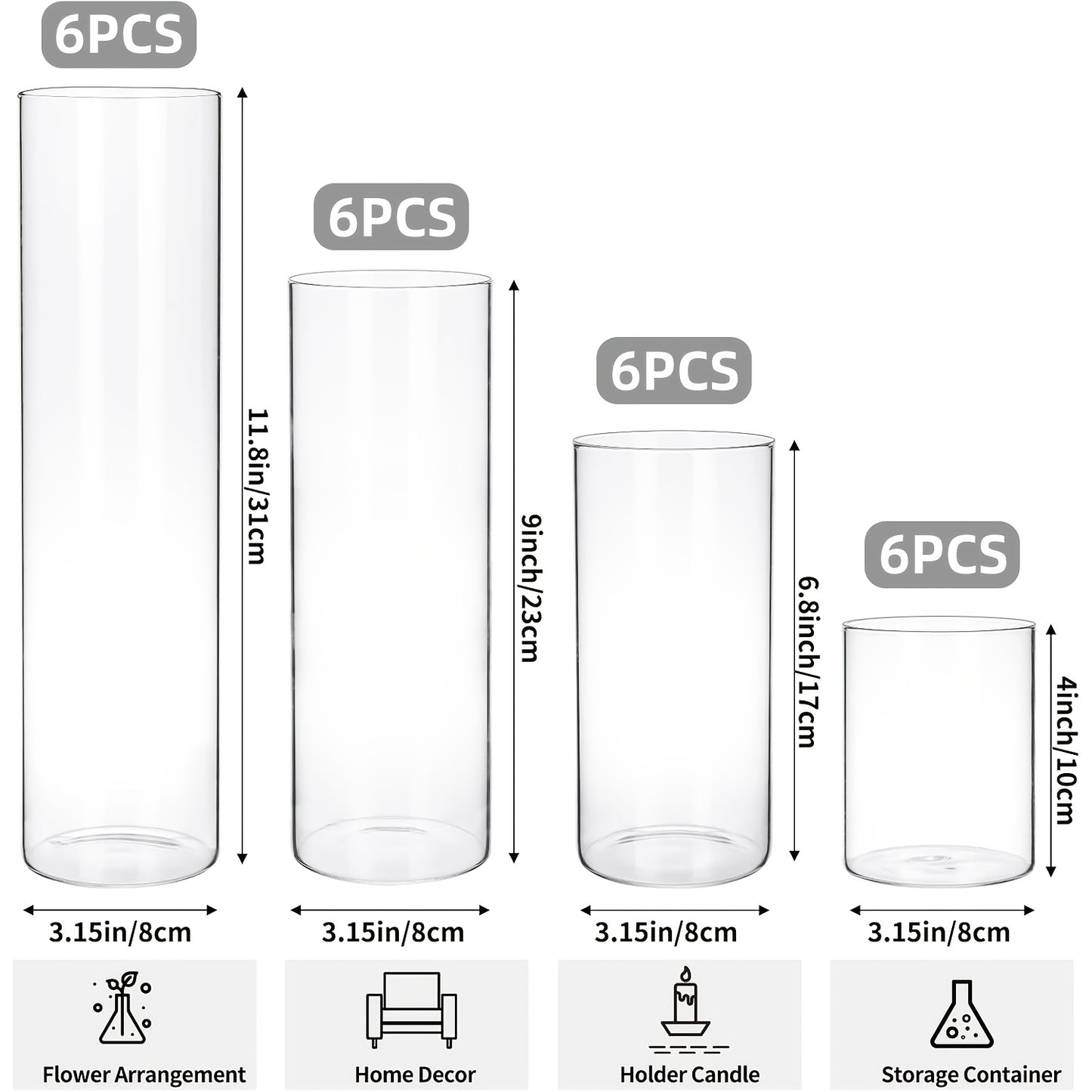 Clear Cylinder Glass Vases Set Wedding Centerpieces Home Decor