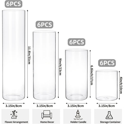 Clear Cylinder Glass Vases Set Wedding Centerpieces Home Decor