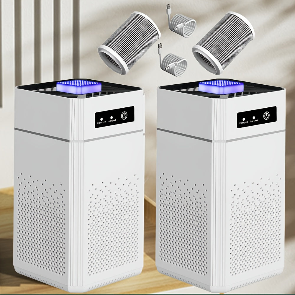 2 Sets Large Room Air Purifier with Filters USB Charging Cable, Remove Odors And Dust Air Purifiers for Home Bedroom Room Office