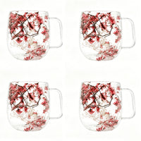 4 glass cups with preserved flower designs