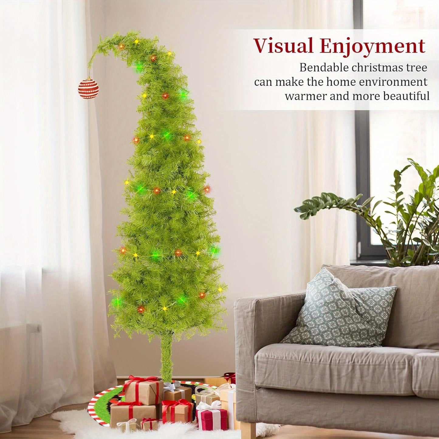 6FT Flexible Christmas Tree with Christmas Skirt and Ball, Artificial Christmas Tree Stand and Unique Christmas Tree Decorations, Christmas Decorations for Home Office Party Decoration
