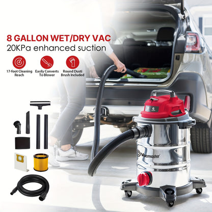 Shop Vac 5 Gallon/8 Gallon Premium Stainless Steel Wet Dry Vacuum Cleaner 10ft Power Cord 16KPa/20KPa Powerful Suction with Blower Function for Dog Hair, Garage, Car, Home & Workshop