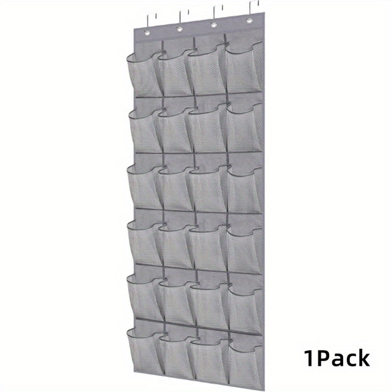 Over the Door Shoe Organizer with 24 Large Breathable Mesh Pockets - Foldable Space-Saving Hanging Storage Rack, Durable Fabric Closet Hanger for Shoes, Accessories, Closet & Door Organization