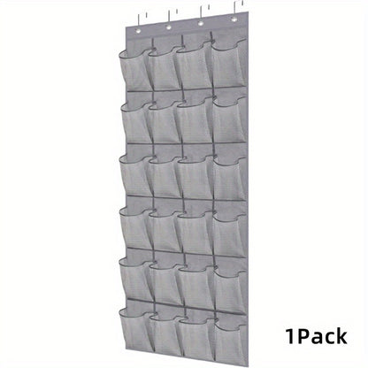 Over the Door Shoe Organizer with 24 Large Breathable Mesh Pockets - Foldable Space-Saving Hanging Storage Rack, Durable Fabric Closet Hanger for Shoes, Accessories, Closet & Door Organization
