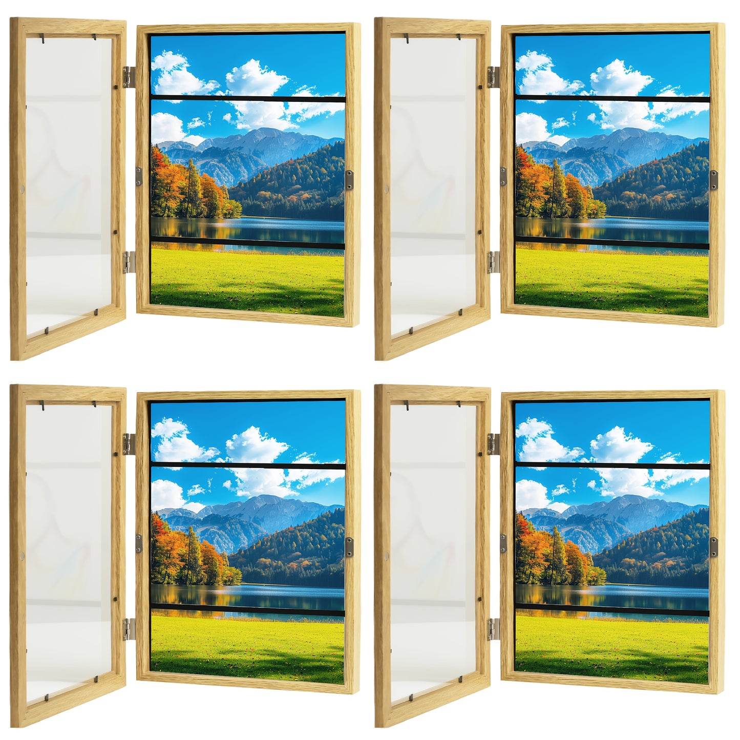 Kids Art Frames Front Opening Changeable Artwork Display Frames for Children Drawings Crafts Photos Wall Gallery - Set of 2 or 4, Black White Wood Grain