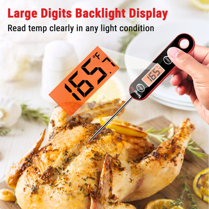 TempPro IC6030 3-Second Digital Instant Read Meat Thermometer With 4.72 Inch Foldable Magnetic Probe, Backlit Food Thermometer For BBQ Grill Smoker Oven Kitchen As A Gift