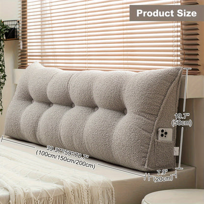 Bed Wedge Pillow Headboard Pillow with Side Pockets Removable Washable Cover Teddy Velvet Reading Pillow Twin Queen King
