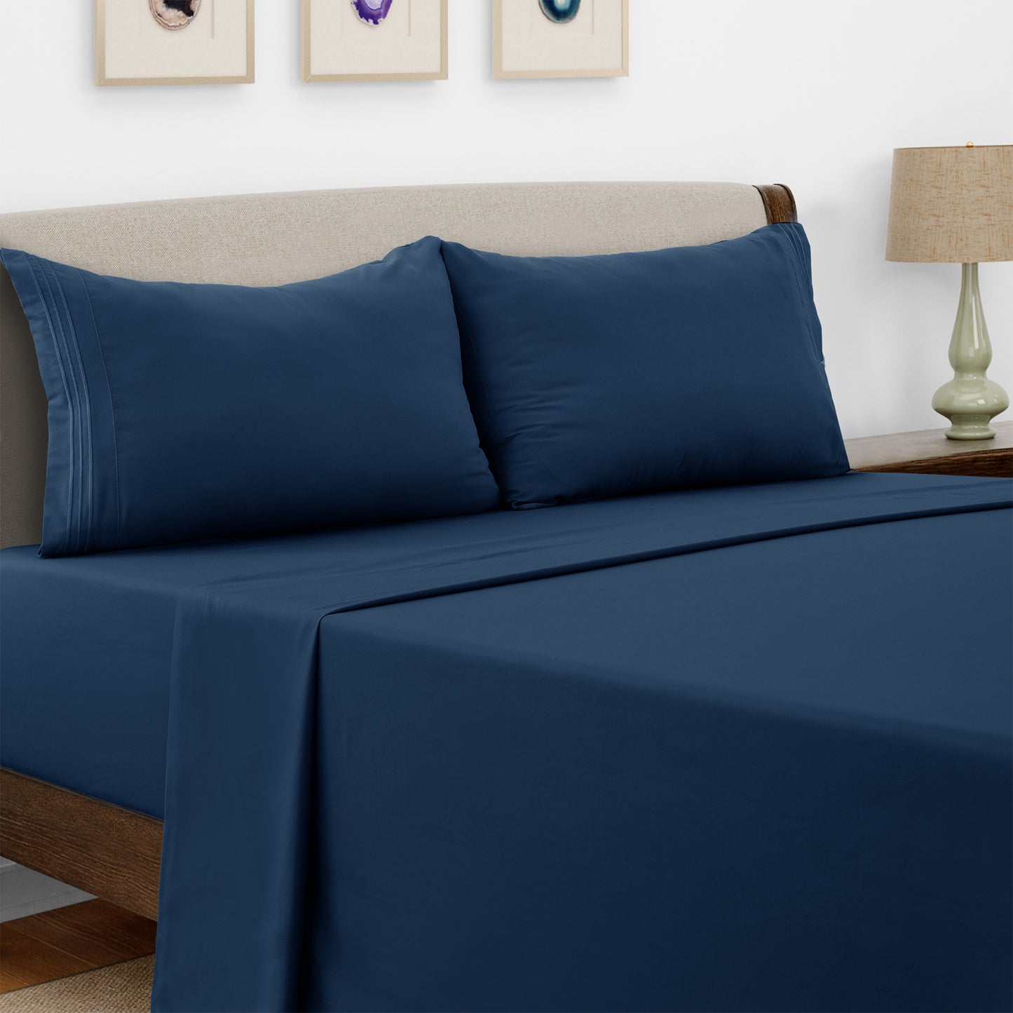 Lux Decor 4 Pieces Solid Bed Sheets - Stylish Comfy Bedding Set - Hotel Luxury Skin Friendly Cooling Sheets & Embroidered Pillowcases Without Filler - Classic Collection With 16 Inches Deep Pocket - Brushed 100% polyester- Shrinkage & Fade Resistant