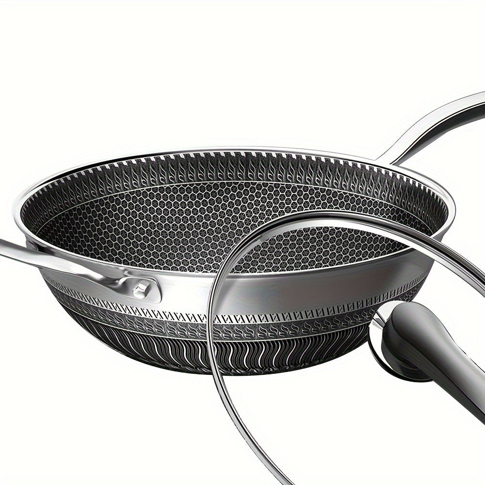 13.3 Inch Stainless Steel Wok with Lid And Spatula, Non Stick Stir-fry Pans with 2pcs Kitchen Accessories Gadgets, Kitchen Must Haves, Compatible with All Cooktops, And Closeout