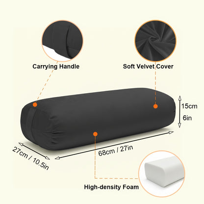 Yoga Bolster Pillow for Restorative Yoga - Meditation Pillow with Velvet Cover, Filled with Soft Sponge