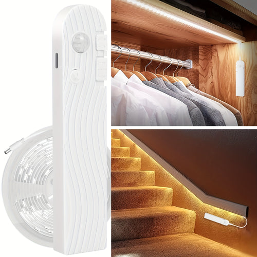 1pc 16.4ft Stair Lights Motion Sensor Indoor - Rechargeable Closet Staircase Pantry Kitchen Lighting, 2200mAh Battery Powered Motion Activated LED Light Strip