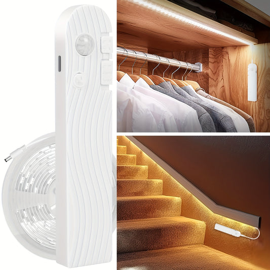 1pc 16.4ft Stair Lights Motion Sensor Indoor - Rechargeable Closet Staircase Pantry Kitchen Lighting, 2200mAh Battery Powered Motion Activated LED Light Strip
