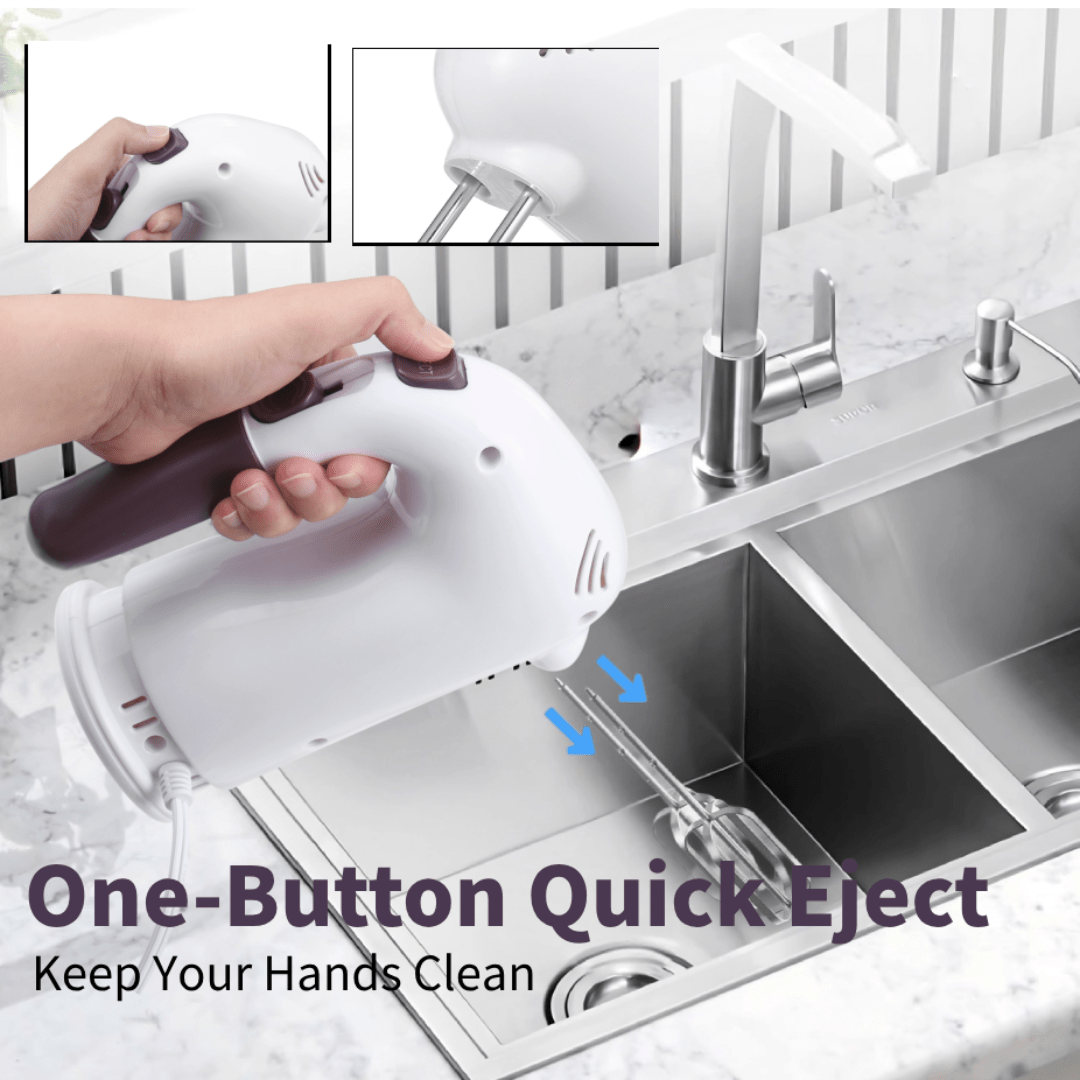 Hand Mixer Electric, 400W Kitchen Mixers with Storage Stand, Turbo Boost/Self-Control Speed + 5 Speed + Eject Button + 5 Stainless Steel Accessories, For Cream, Cake