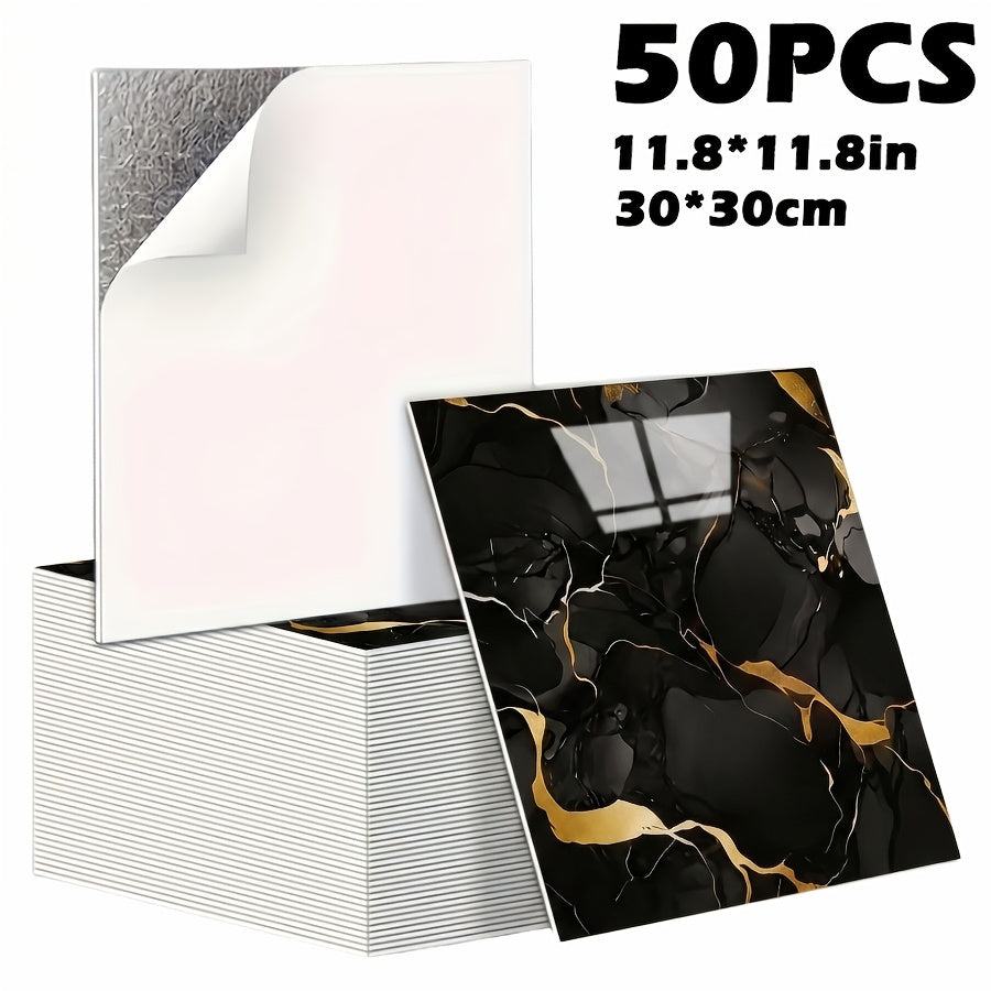 50/100pcs Stick Shower Tiles, Waterproof PVC Wall Panels, Marble Wall Tiles Self Adhesive Vinyl Backdrop for Bathroom, Kitchen, Living Room, Easy Peel & Stick, Ideal for TV Backdrop, Bathroom Wallpaper, Modern Wall Decor, Easy Installation