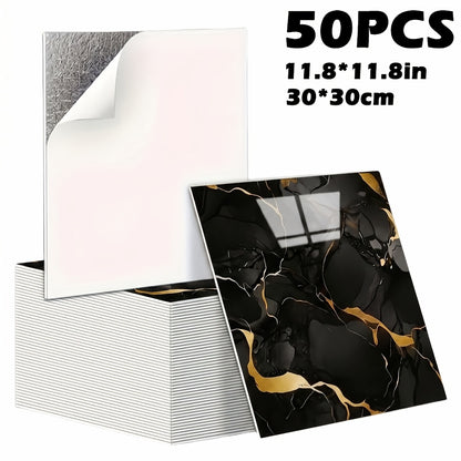50/100pcs Stick Shower Tiles, Waterproof PVC Wall Panels, Marble Wall Tiles Self Adhesive Vinyl Backdrop for Bathroom, Kitchen, Living Room, Easy Peel & Stick, Ideal for TV Backdrop, Bathroom Wallpaper, Modern Wall Decor, Easy Installation