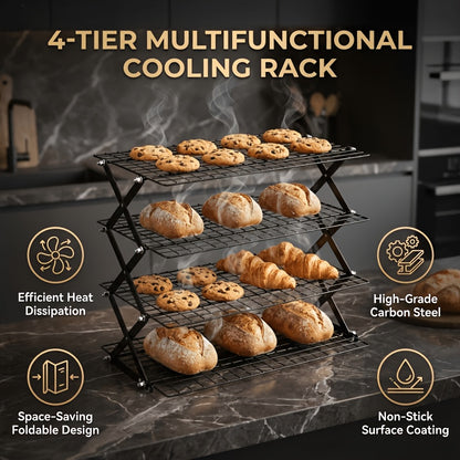 Collapsible Cooling Rack, Metal Wire Baking Tray, Stackable Drying Rack with Adjustable Four-Position Design, Suitable for Grilling While Camping, Ideal for Baking And Cooling And Cakes