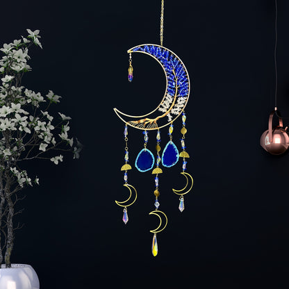 Handmade Moon Agate Tree Hanging Ornament, Unique Boho Suncatcher, Birthday Holiday Christmas Gift for Mom, Friends & Her