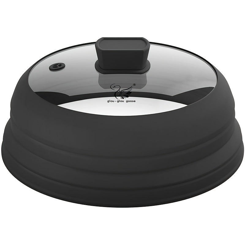 Collapsible Microwave Cover for Food, Designed to Prevent Splatters, Featuring a Silicone Handle. Available in Sizes 9, 10.8, And 11.8 Inches, And in Colors Black, Grey, Red, And Blue