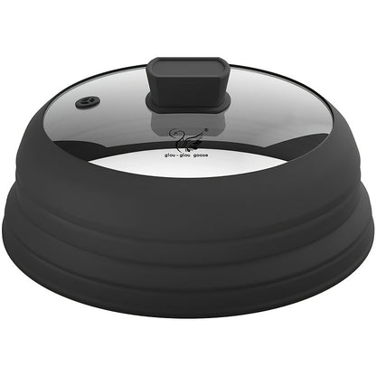 Collapsible Microwave Cover for Food, Designed to Prevent Splatters, Featuring a Silicone Handle. Available in Sizes 9, 10.8, And 11.8 Inches, And in Colors Black, Grey, Red, And Blue
