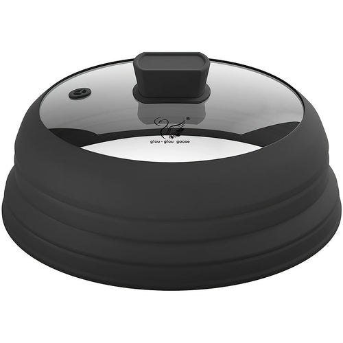 Collapsible Microwave Cover for Food, Designed to Prevent Splatters, Featuring a Silicone Handle. Available in Sizes 9, 10.8, And 11.8 Inches, And in Colors Black, Grey, Red, And Blue