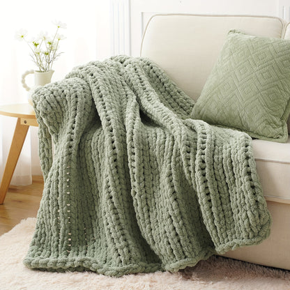50"x60" Chunky Throw Blanket, Super Warm Soft Chenille Yarn Cable Blankets And Throws Cozy Thick Crochet Blanket for Sofa Bed Couch