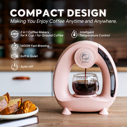 4-8oz Single Serve Coffee Maker 2in 1 Americano Mini Coffee Machine Compatible with Coffee Ground & K Cup, Automatic Drip Coffee Maker/Tea Maker for Home Travel, Fast Brewing & Quiet