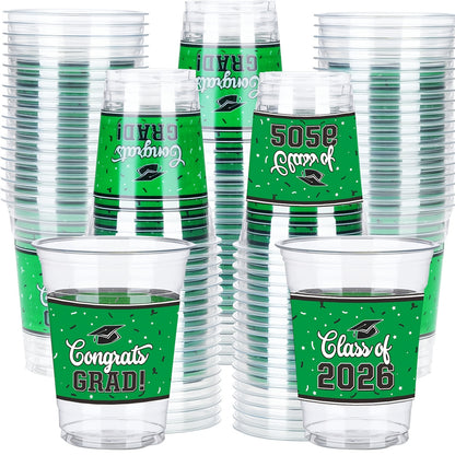 100pcs Graduation Cups Class Of 2026 Disposable Graduation Plastic Cups, 2026 Graduation Party Cups For Congrats Grad, Class Of 2026 Celebration Party Supplies Tableware