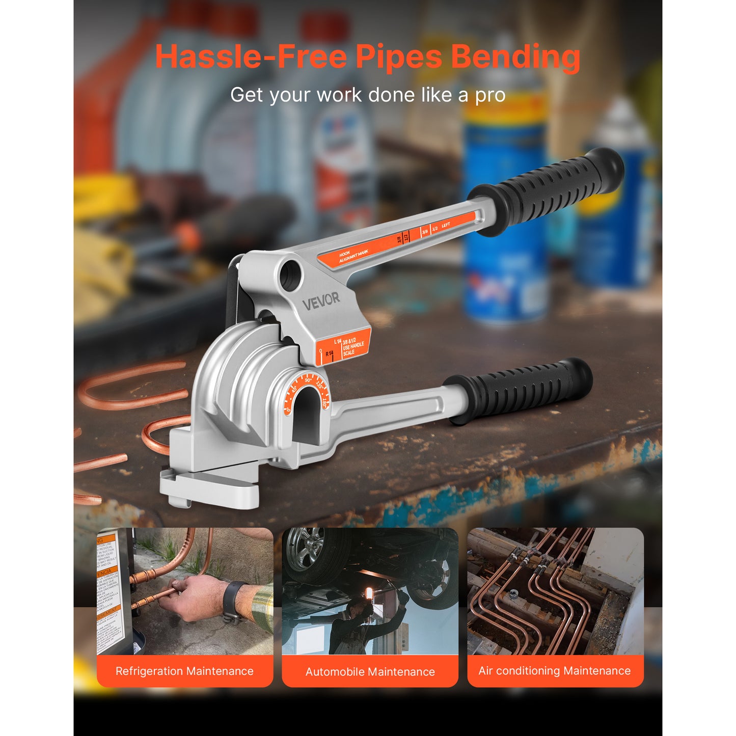VEVOR 3 in 1 Lever Pipe Tube Bender for 1/4", 3/8", 1/2" (12.7mm) O.D. 0-180° Bending