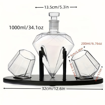 1 Diamond Whiskey Holder + 2 Diamond Glasses, Scottish Whiskey, Rum, Bourbon, Vodka, Tequila Holder, Unique Birthday Present, Valentine'S Day Gift for Men, Whiskey Holder Set, Creative Decoration, Innovative Pourer