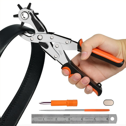 FORICOM Belt Hole Puncher Kit, Upgraded Version Leather Hole Punch for Belt, Saddles, Shoes, Fabric, DIY & Craft Projects, 6 Holes Heavy Duty Rotary Puncher, Easily Punches Perfect Round Holes