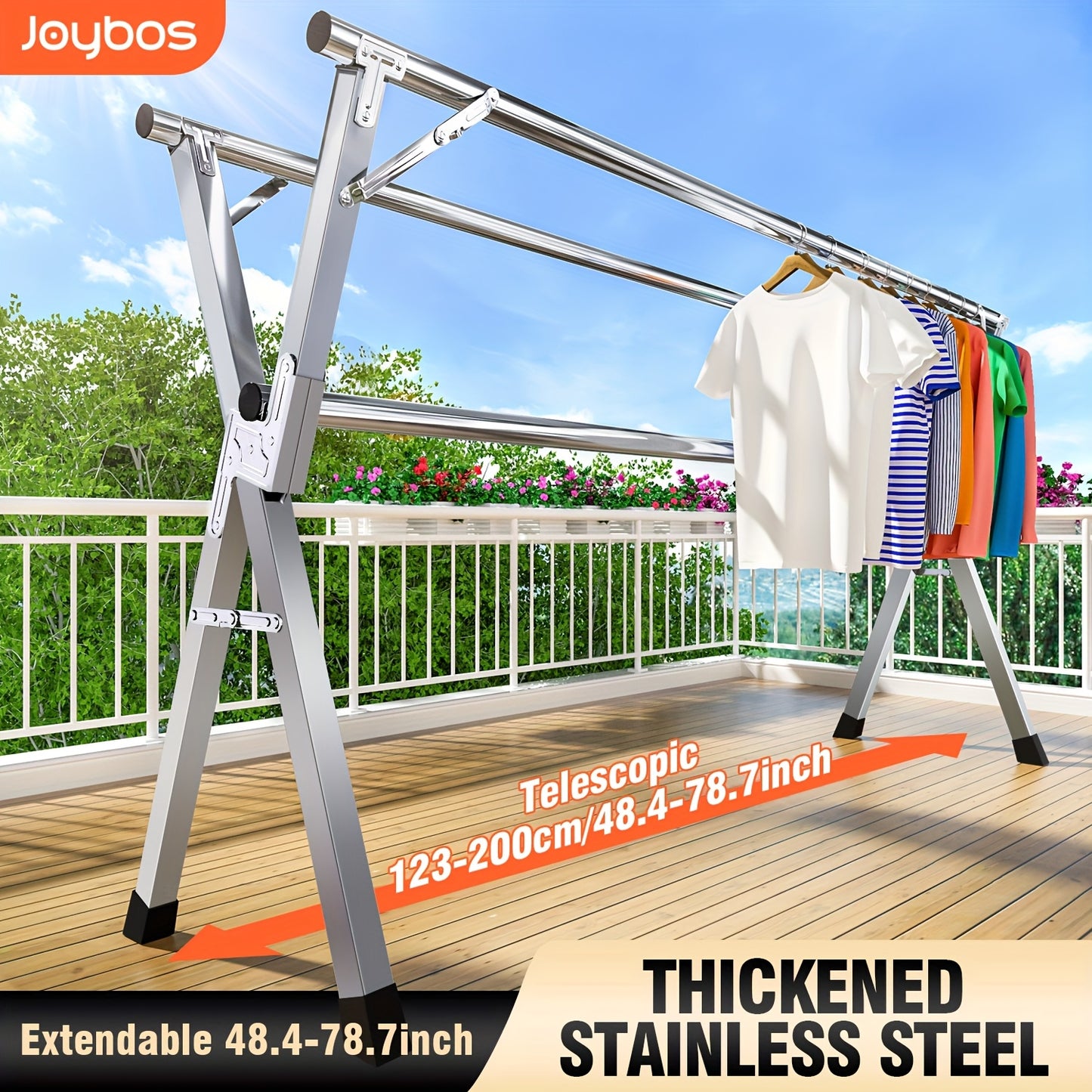 Clothes Drying Rack 63" And 78.7" Two Types, Retractable Length And Folding Outdoor Indoor Use Durable Metal Drying Rack, Drying Rack Clothing Collapsible, Foldable Laundry Drying Rack, Heavy Duty Stainless Steel Clothesline, Drying Racks