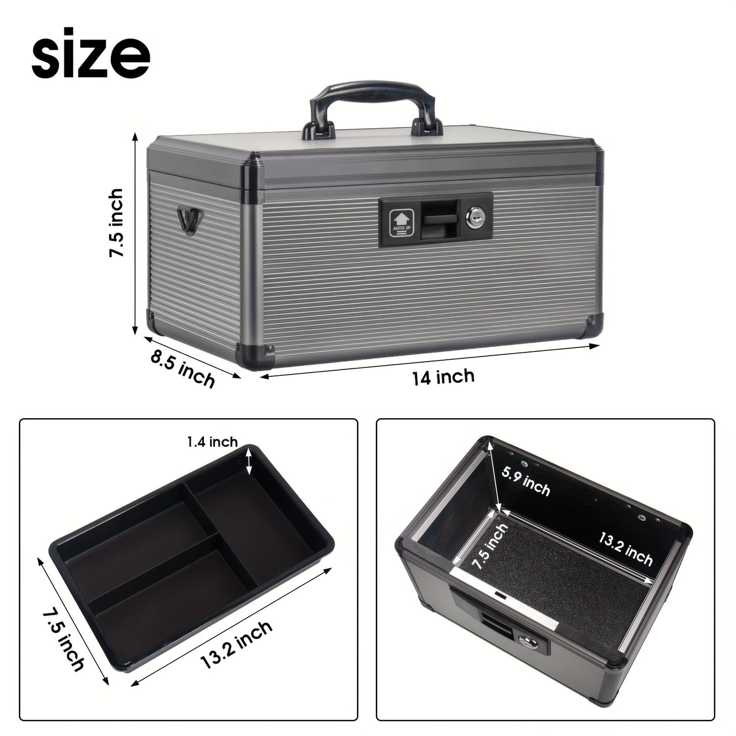 Aluminum Alloy Double-layer Medicine Box, Large-capacity Storage Box, Household Lock Box, With Handle, Tray And Key Lock, Used For Secure Storage Of Medicines, Documents, Valuables, Etc. Medicine Storage And Organization Containers