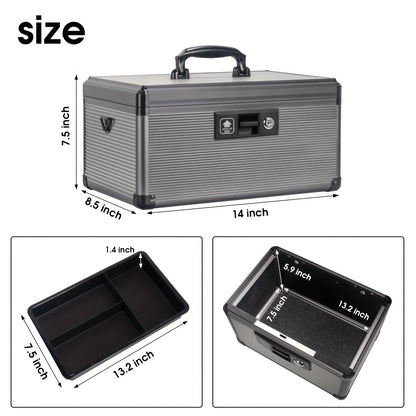 Aluminum Alloy Double-layer Medicine Box, Large-capacity Storage Box, Household Lock Box, With Handle, Tray And Key Lock, Used For Secure Storage Of Medicines, Documents, Valuables, Etc. Medicine Storage And Organization Containers