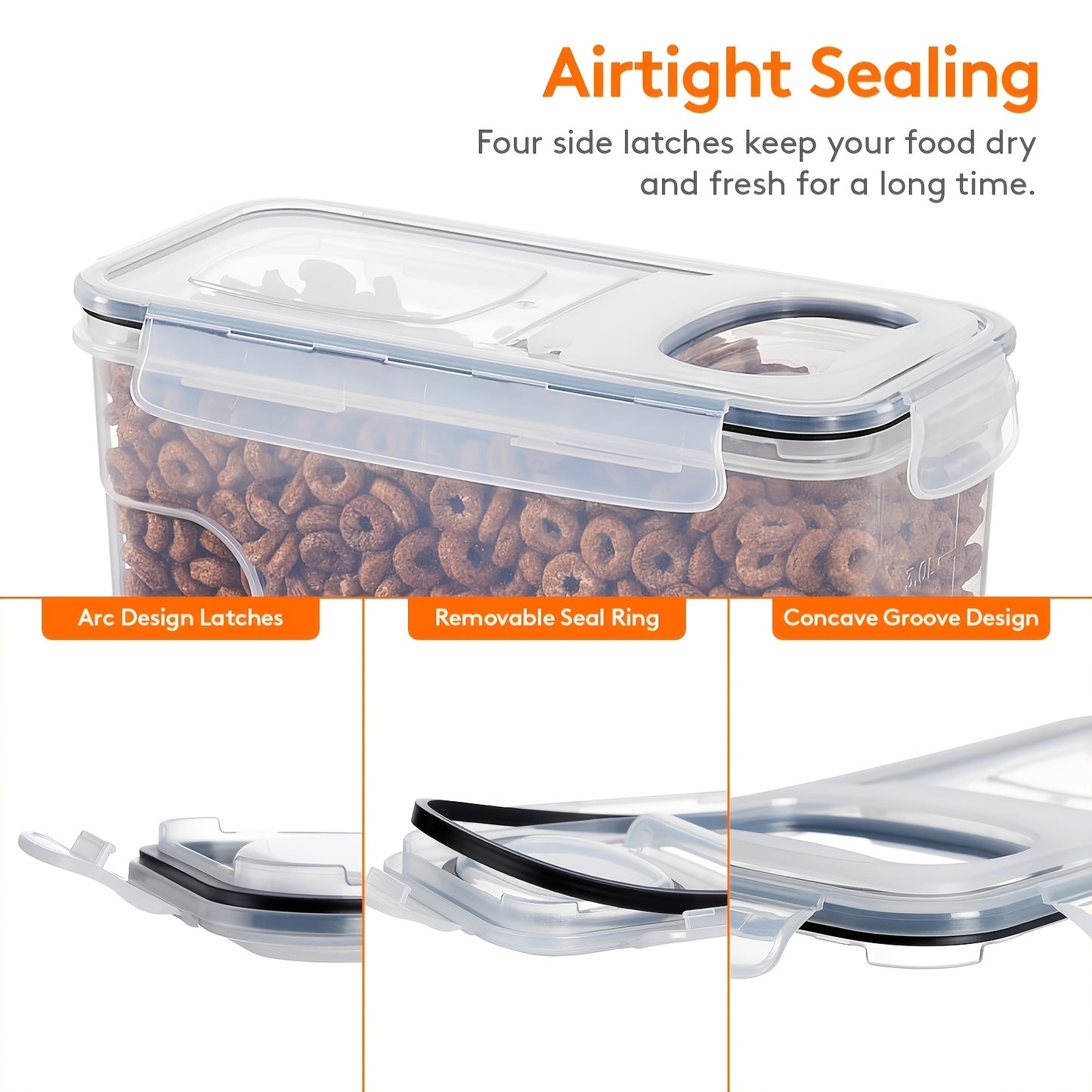 Airtight Food Storage Containers 4pcs 1.06gal Extra Large - BPA-Free Plastic Cereal Containers with Clip Lid for Pantry Organization Bulk Dry Food Sugar Kitchen