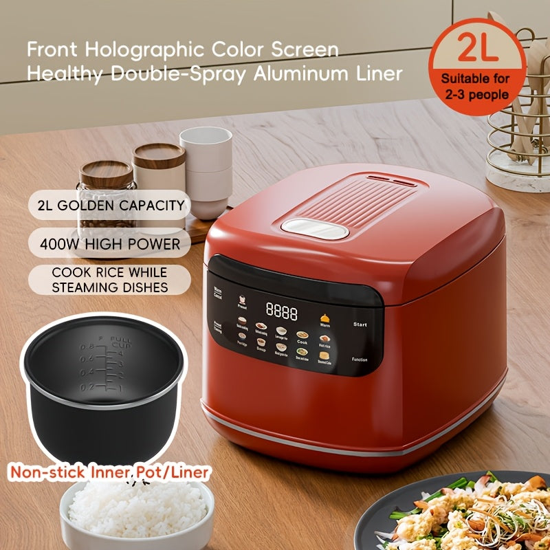 [Multifunctional Rice Cooker] Compact 2L (4 Cups) Multifunctional Rice Cooker -10in 1 Mini Rice Cooker, Suitable for Perfect Rice, Soup, Stew, Oatmeal, Cake, And Steamed Vegetables | Perfect for Small Kitchens, Dormitories, And Apartments
