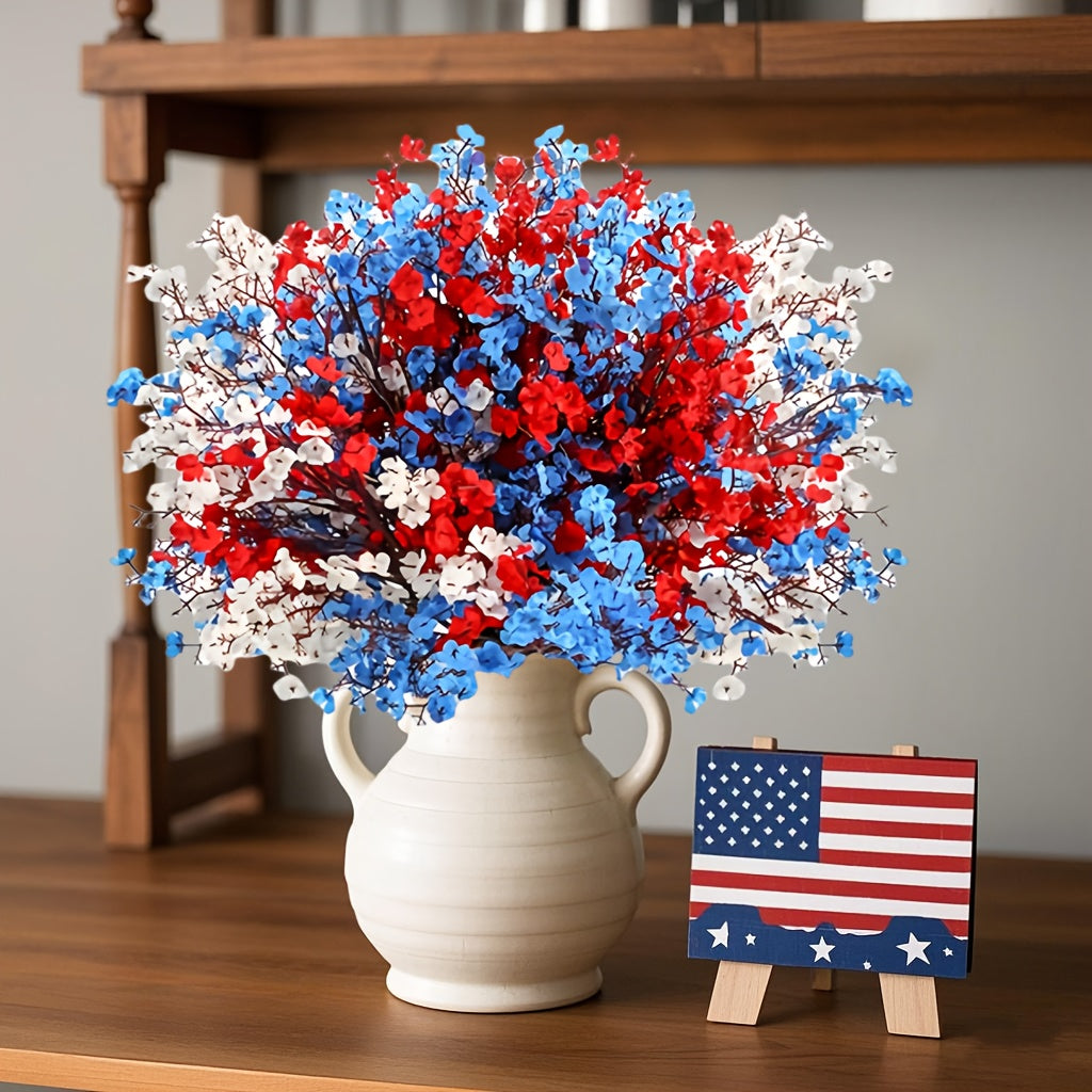 Artificial Baby's Breath Flowers 9pcs – Red White Blue Gypsophila Fake Flowers for Independence Day, Patriotic Party, Home Decor, Tabletop & Seasonal Holiday Floral Arrangements