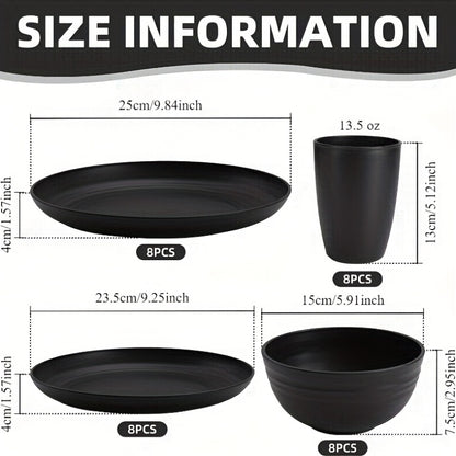 32/16pcs Dinnerware Sets Made from Wheat Straw, Including Plates And Bowls for 8 People, Featuring Black Plastic Dinnerware That Is Safe for Microwave And Dishwasher Use. This Dish Set Is Perfect for Valentine'S Day And Serves As a Durable Party Tab