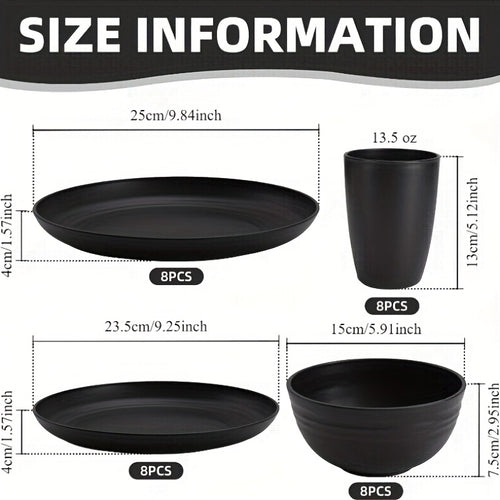 32/16pcs Dinnerware Sets Made from Wheat Straw, Including Plates And Bowls for 8 People, Featuring Black Plastic Dinnerware That Is Safe for Microwave And Dishwasher Use. This Dish Set Is Perfect for Valentine'S Day And Serves As a Durable Party Tab