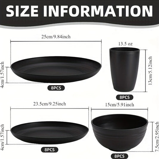 Wheat Straw Dinnerware Set 16 or 32 Piece – Plates & Bowls for 4 or 8 People, Microwave & Dishwasher Safe Plastic Dish Set, Lightweight Colorful Tableware for Home, Party & Holiday